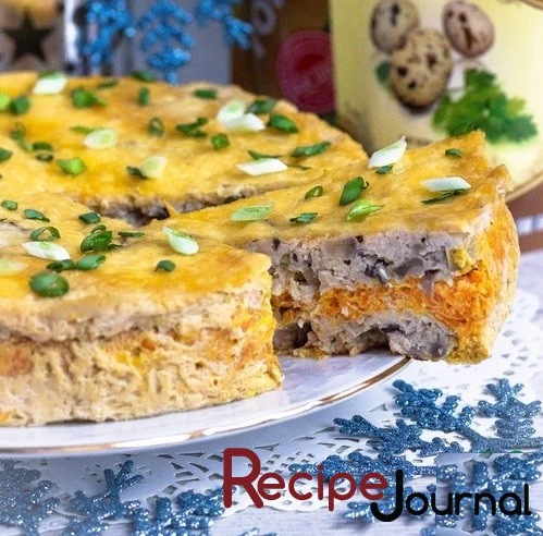 Фото с (Мясной пирог из фарша с грибами - рецепт закуски к празднику)