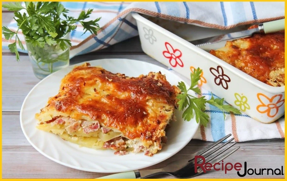 Гратен картофельный с беконом и сыром -  рецепт для быстрого ужина