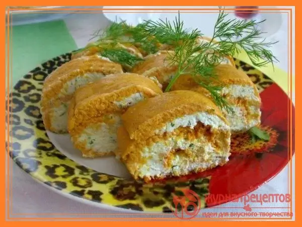 Овощной рулет с творогом и зеленью - рецепт без муки